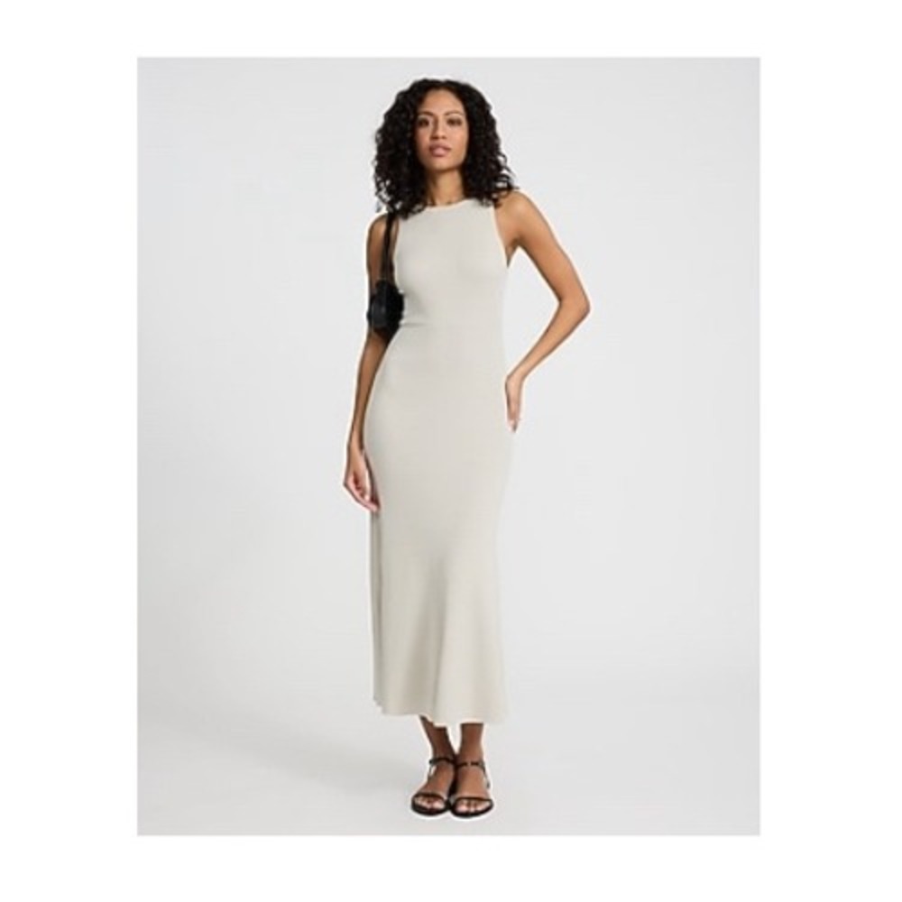 Express Ribbed Knit Sleeveless Midi Dress Light Gray Sz Large